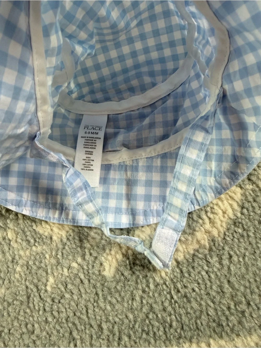 The Children's Place Light Blue Gingham Romper with Matching Hat
